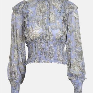 Zimmermann Lavender Paisley Ruffle-Sleeve Blouse